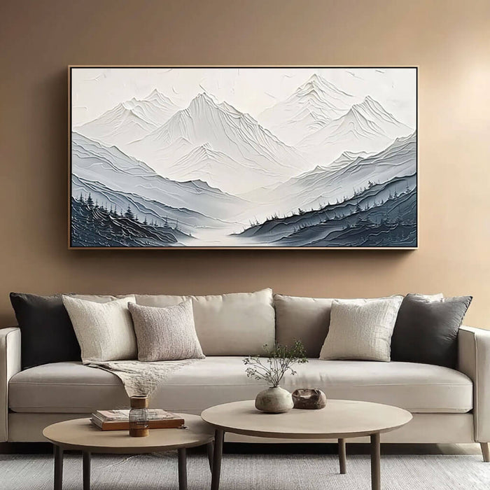 Textured Mountain Landscape Painting - Hand-Painted Neutral Canvas Wall Art - Beneath Still Peaks - Hues Art Lab
