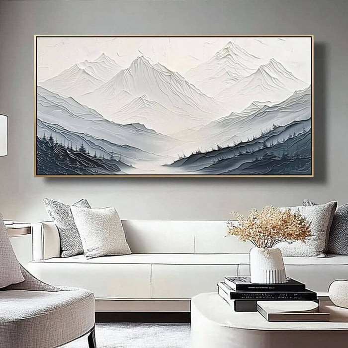 Textured Mountain Landscape Painting - Hand-Painted Neutral Canvas Wall Art - Beneath Still Peaks - Hues Art Lab