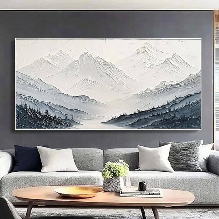 Textured Mountain Landscape Painting - Hand-Painted Neutral Canvas Wall Art - Beneath Still Peaks - Hues Art Lab