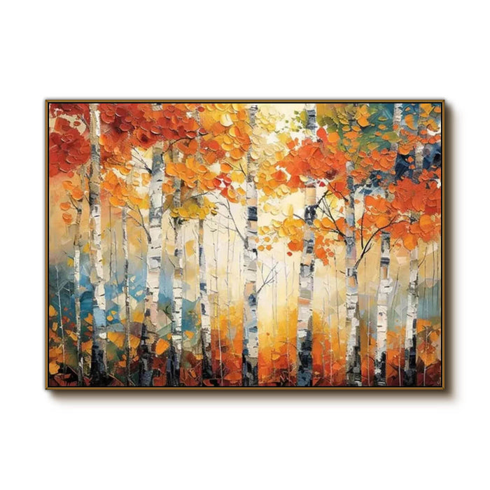 Birchfire autumn birch tree artwork with fiery seasonal color