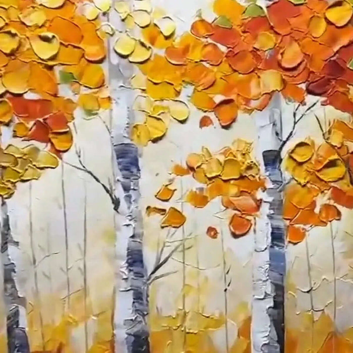 Birchfire detail view of fall landscape wall art texture
