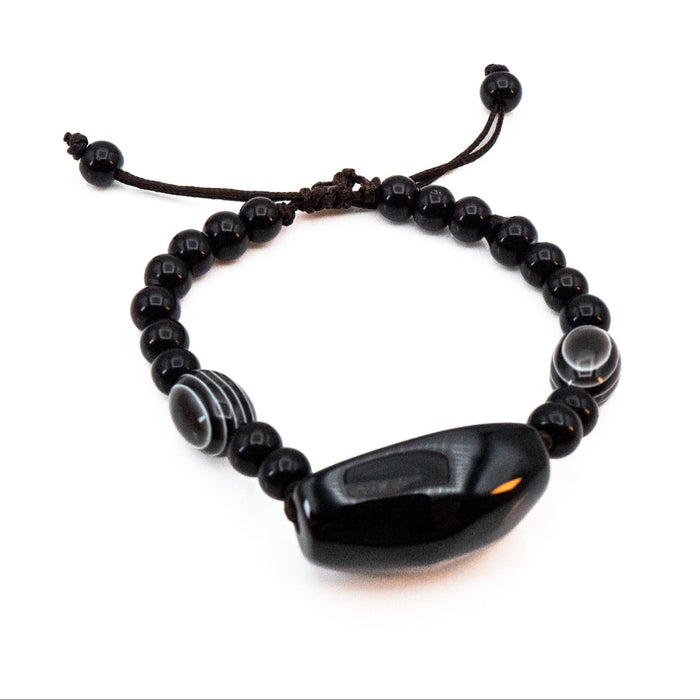 Black Agate and Onyx Gemstone Bracelet 7 Inches