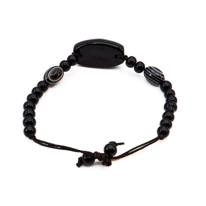 Black Agate and Onyx Gemstone Bracelet 7 Inches