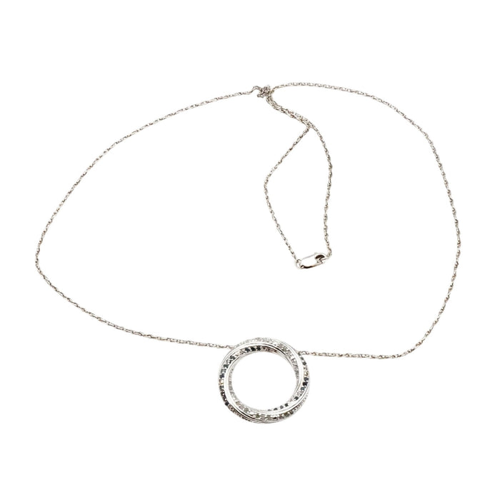 Black And White Diamond Circle Sterling Silver Necklace