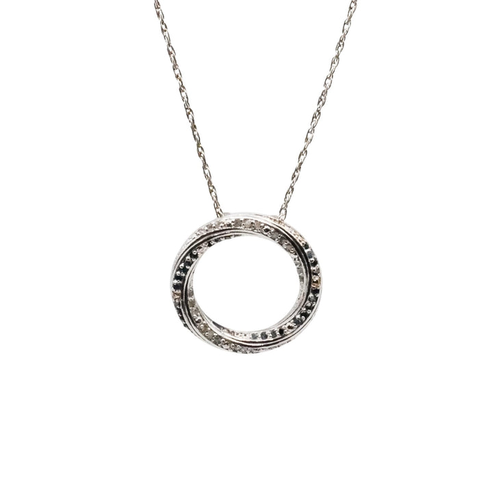 Black And White Diamond Circle Sterling Silver Necklace
