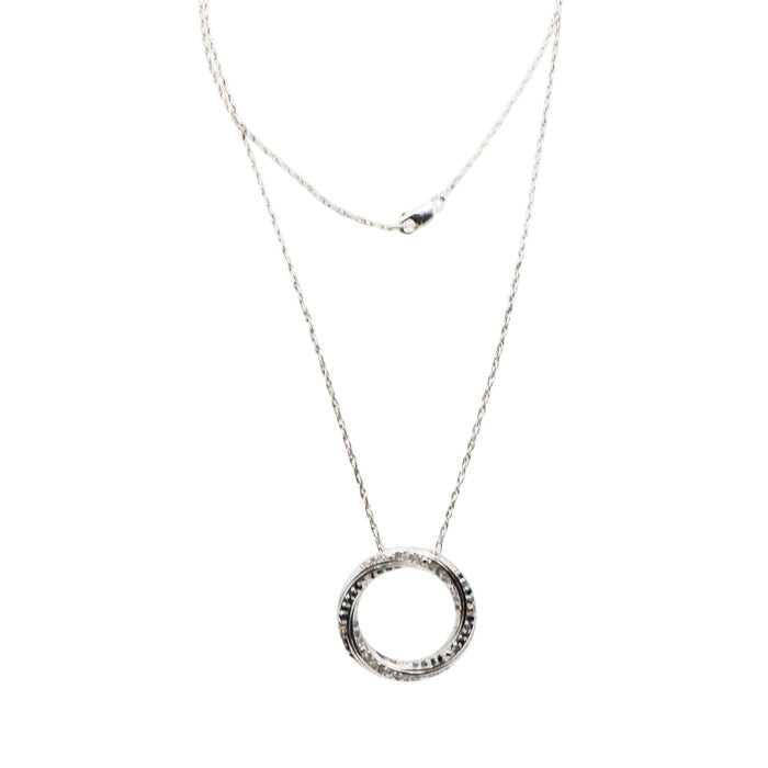 Black And White Diamond Circle Sterling Silver Necklace