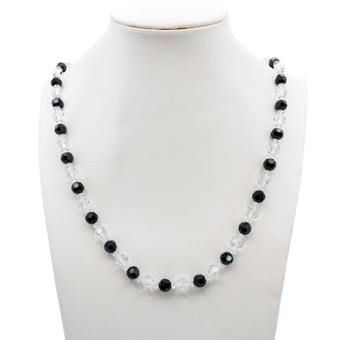 Black & Clear Crystal Beaded Necklace 30 Inches