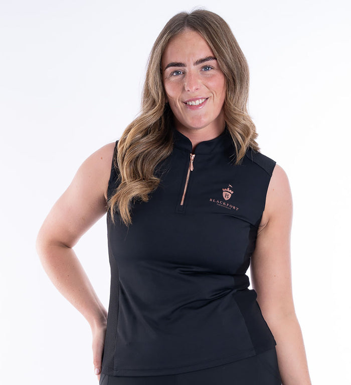 Women's Blackfort Equestrian mink sleeveless base layer rose gold zip cool mesh