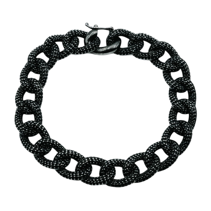 Black Rhodium Plated Sterling Silver Pave Cubic Zirconia Oval Link Bracelet