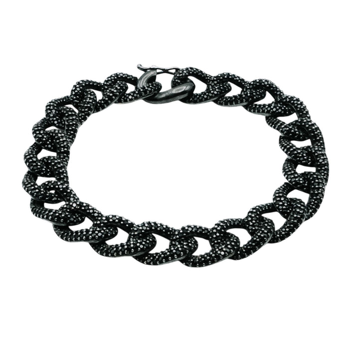 Black Rhodium Plated Sterling Silver Pave Cubic Zirconia Oval Link Bracelet