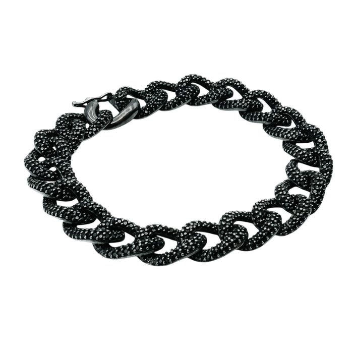 Black Rhodium Plated Sterling Silver Pave Cubic Zirconia Oval Link Bracelet