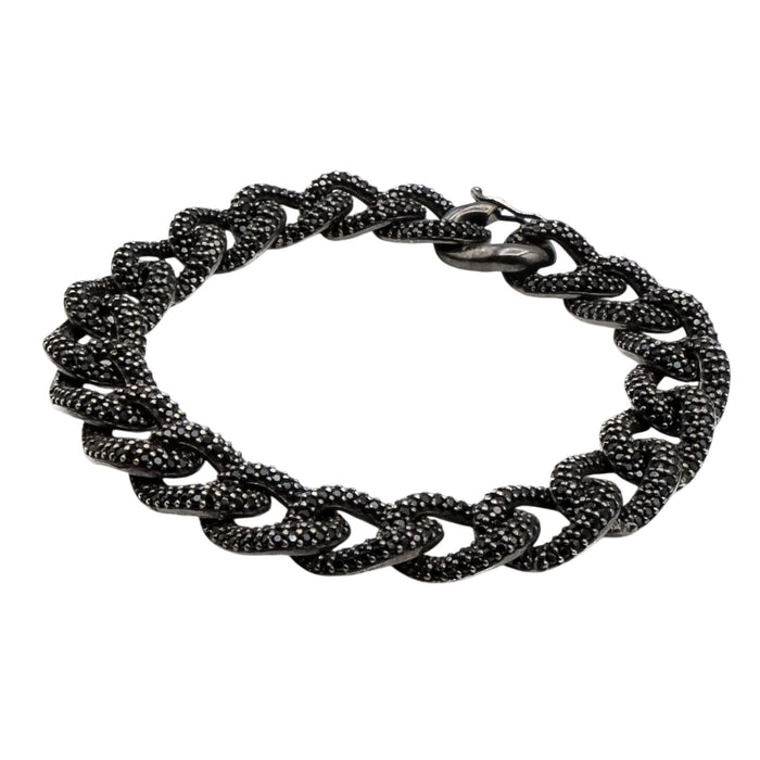 Black Rhodium Plated Sterling Silver Pave Cubic Zirconia Oval Link Bracelet