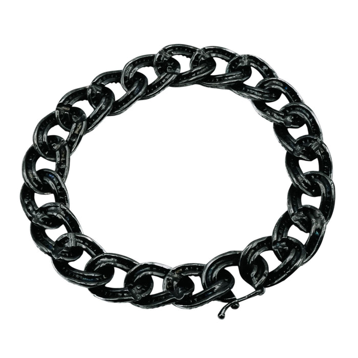 Black Rhodium Plated Sterling Silver Pave Cubic Zirconia Oval Link Bracelet