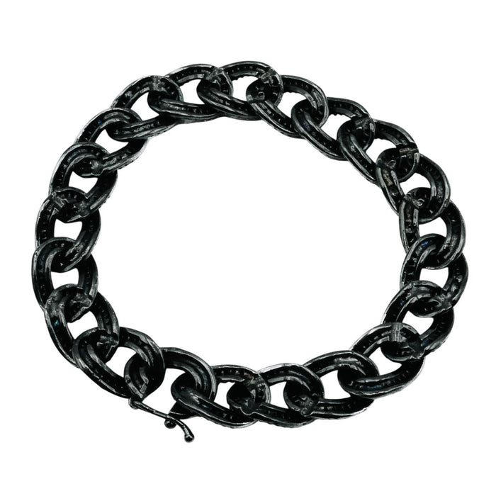 Black Rhodium Plated Sterling Silver Pave Cubic Zirconia Oval Link Bracelet