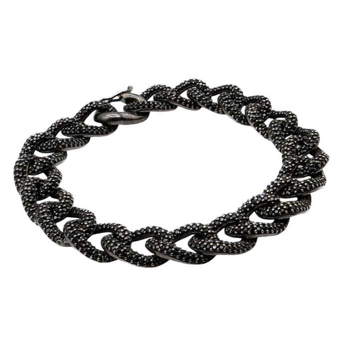 Black Rhodium Plated Sterling Silver Pave Cubic Zirconia Oval Link Bracelet