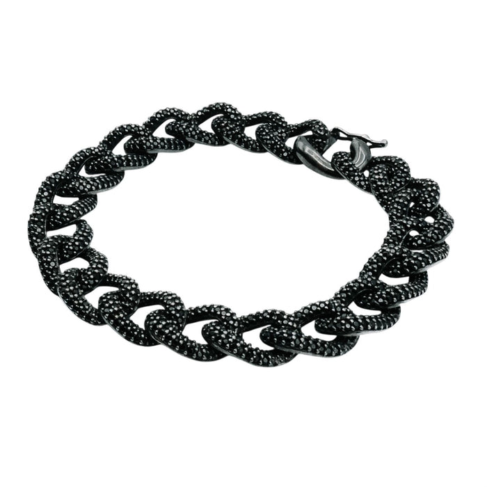 Black Rhodium Plated Sterling Silver Pave Cubic Zirconia Oval Link Bracelet