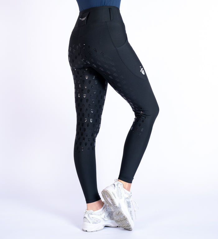 Women's Blackfort Equestrian black summer riding tights leggings two deep phone pockets belt loops full silicone seat