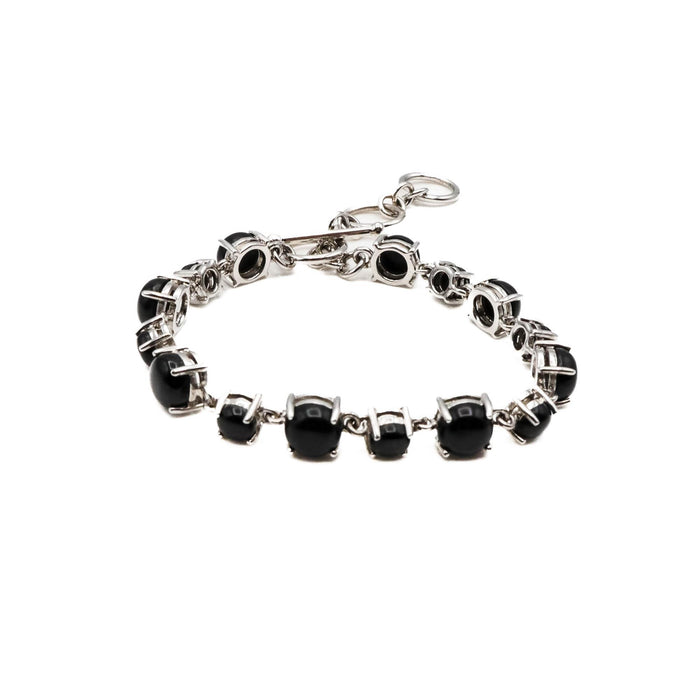 Black Stone Toggle Clasp Bracelet in Sterling Silver Size 6.5 to 8 Inches