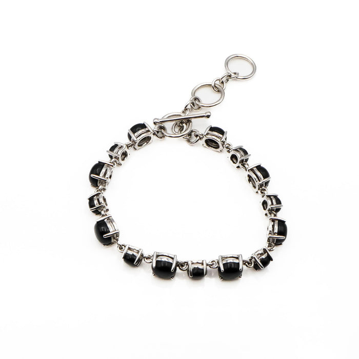 Black Stone Toggle Clasp Bracelet in Sterling Silver Size 6.5 to 8 Inches