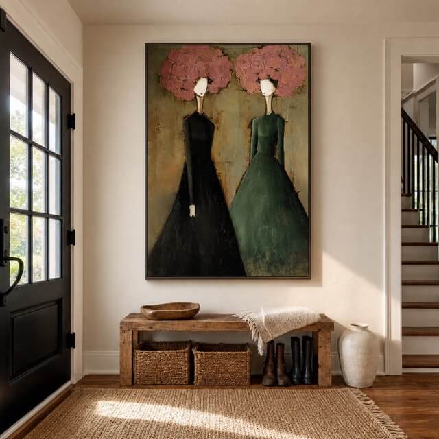 Bloom Beyond Words modern abstract figure painting with floral portraits on hand-painted canvas