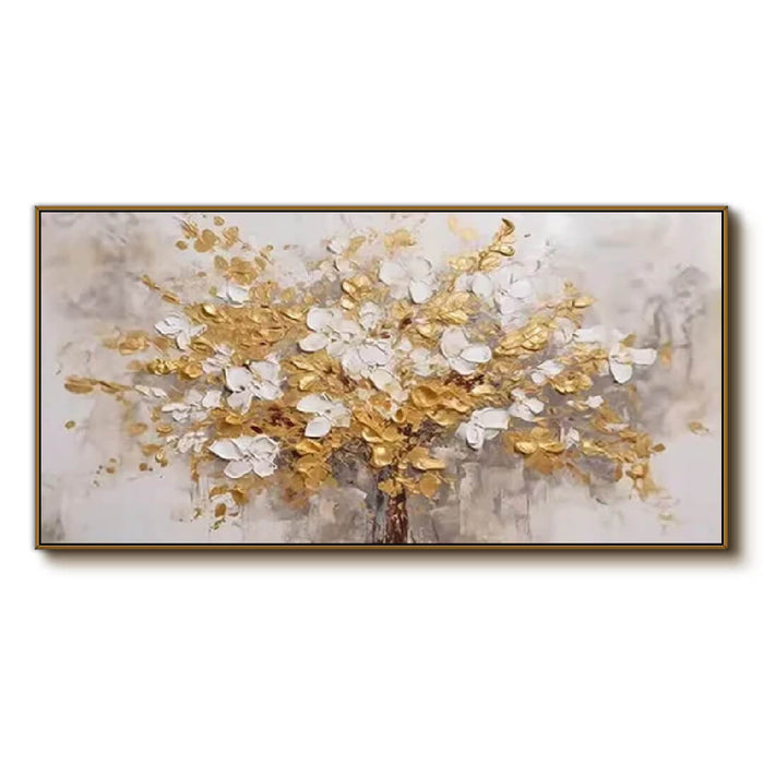 Gold and White Blossom Tree Oil Painting - Textured 3D Canvas Wall Art - Bloomfire I - Hues Art Lab