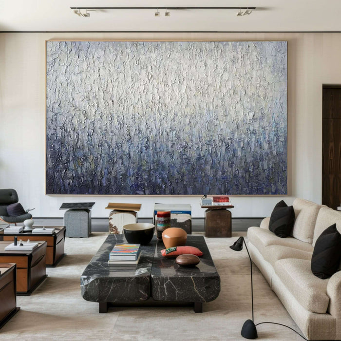 Modern Abstract Canvas Painting with Thick Texture and Gradient Layers - Blue Stagger - Hues Art Lab
