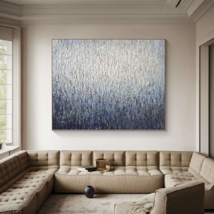 Modern Abstract Canvas Painting with Thick Texture and Gradient Layers - Blue Stagger - Hues Art Lab