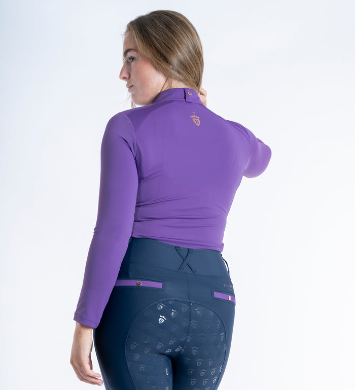 Women's Blackfort Equestrian Bluebell Purple Long Sleeved Cool Mesh Base Layer Rose Gold Zip