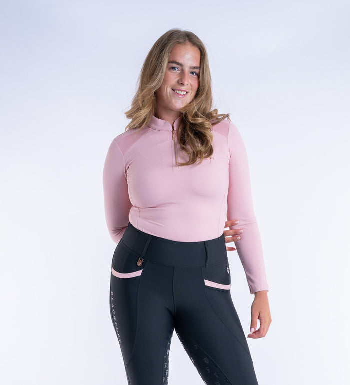 Women's Blackfort Equestrian Blush Pink Long Sleeved Cool Mesh Base Layer Rose Gold Zip