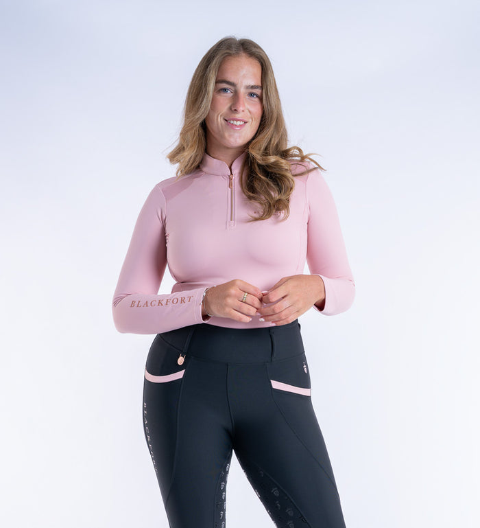 Women's Blackfort Equestrian Blush Pink Long Sleeved Cool Mesh Base Layer Rose Gold Zip