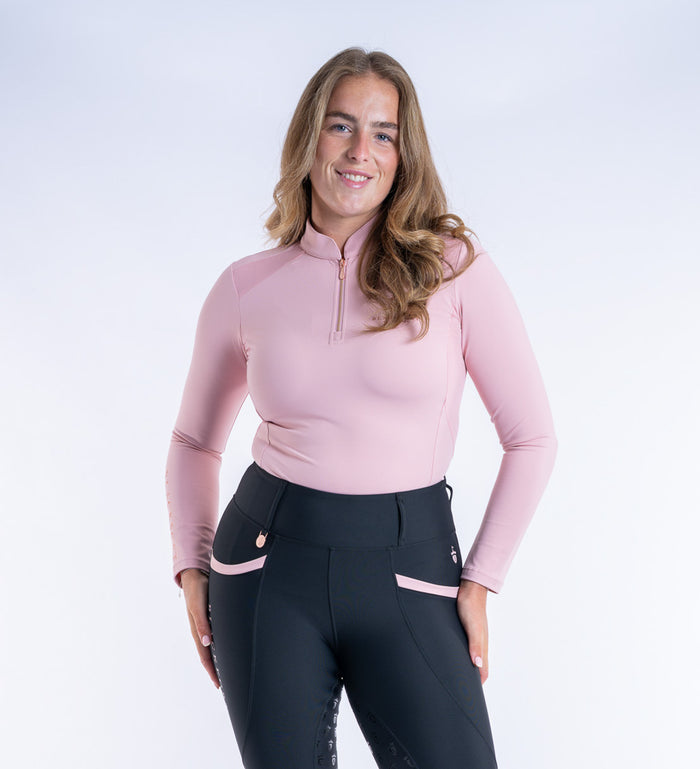 Women's Blackfort Equestrian Blush Pink Long Sleeved Cool Mesh Base Layer Rose Gold Zip