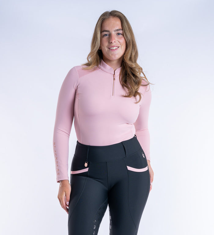 Women's Blackfort Equestrian Blush Pink Long Sleeved Cool Mesh Base Layer Rose Gold Zip