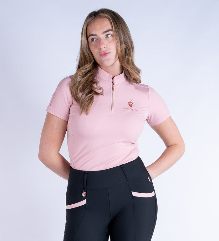 Blackfort Equestrian short sleeve blush pink cool mesh base layer rose gold zip