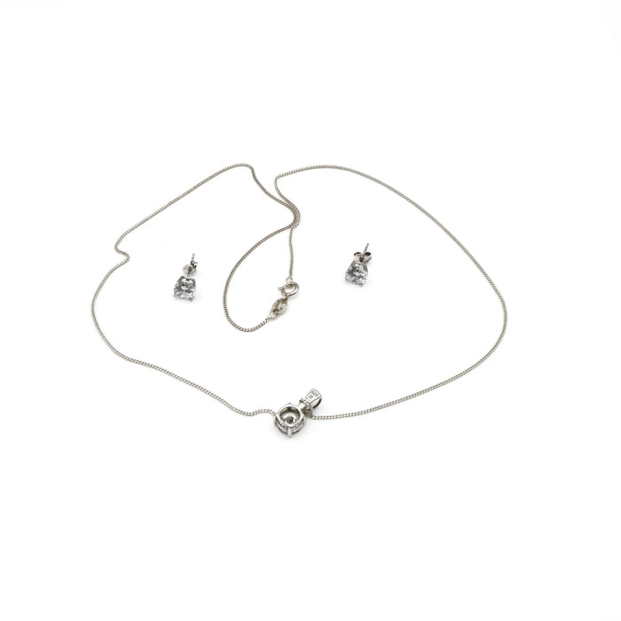 Vintage Brilliant Cut Cubic Zirconia Sterling Silver Necklace And Stud Earrings