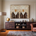 textured Western cowboy wall art displayed in a styled living room