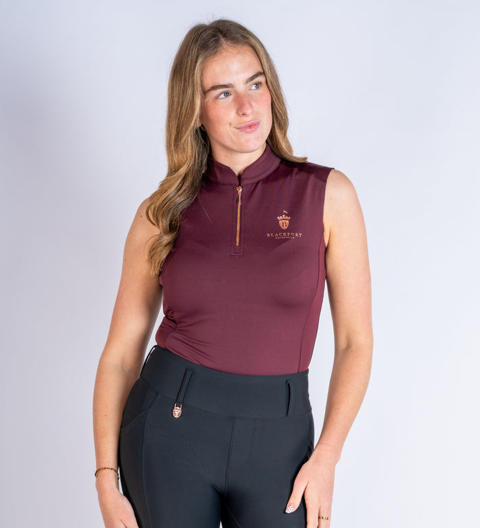 Blackfort Equestrian Burgundy Sleeveless Base Layer Rose Gold Detailing and Zips