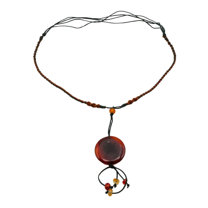 Carnelian Pendant Lotus Design Necklace Adjustable Cord