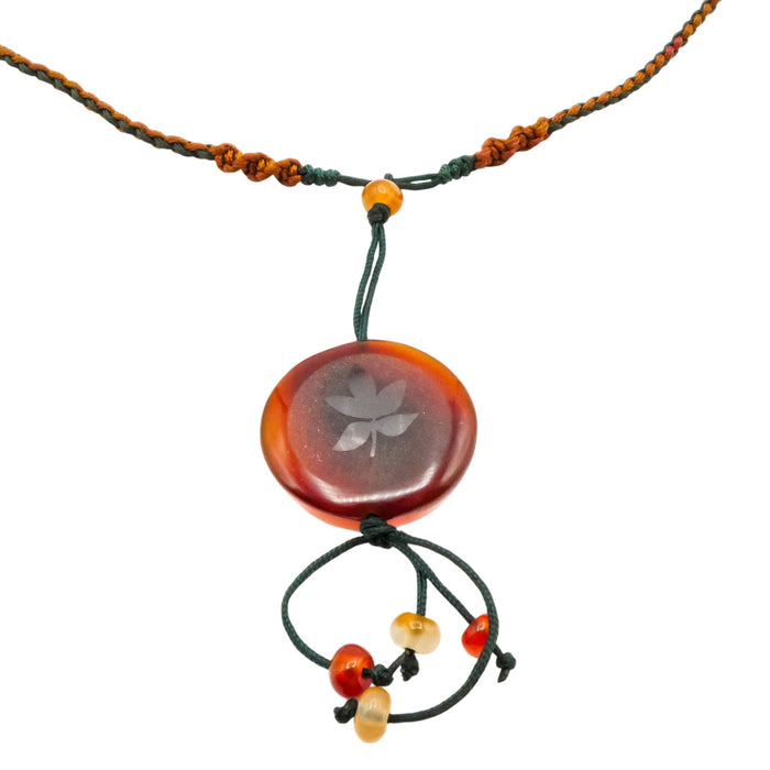 Carnelian Pendant Lotus Design Necklace Adjustable Cord