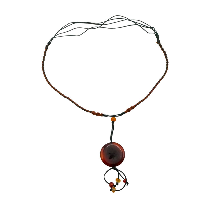 Carnelian Pendant Lotus Design Necklace Adjustable Cord
