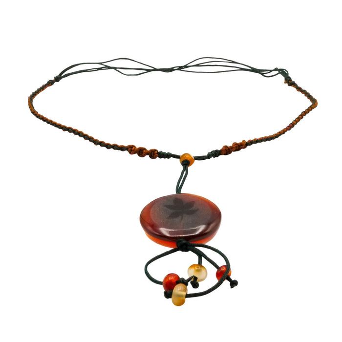 Carnelian Pendant Lotus Design Necklace Adjustable Cord