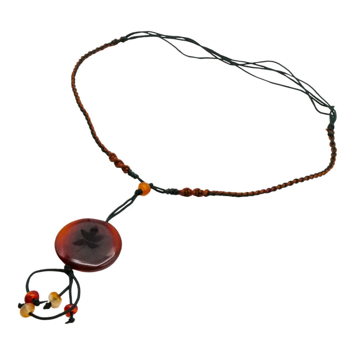 Carnelian Pendant Lotus Design Necklace Adjustable Cord