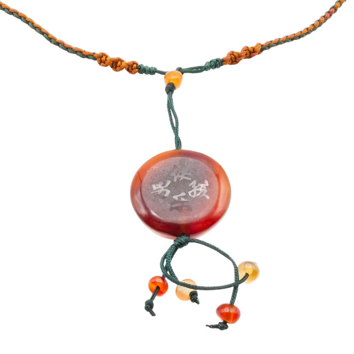 Carnelian Pendant Lotus Design Necklace Adjustable Cord