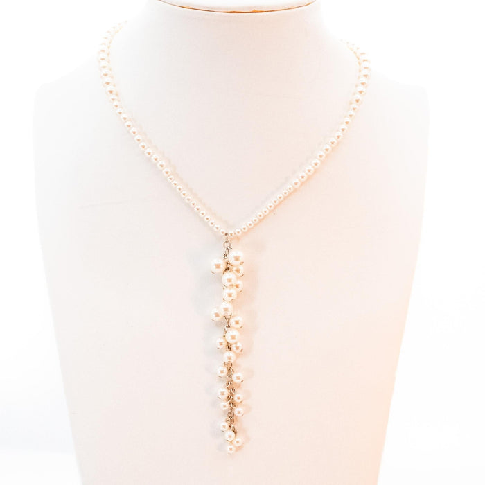 Carolee Pearl Y Necklace White Simulated Pearl Lariat Drop 15-17.5"