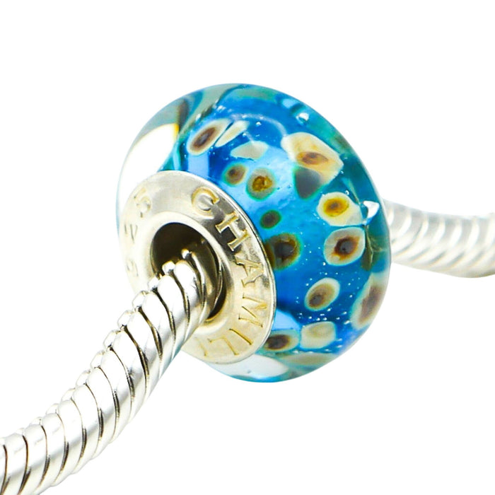 Chamilia Aqua Reef Blue Murano Glass Charm Sterling Silver Bracelet Bead