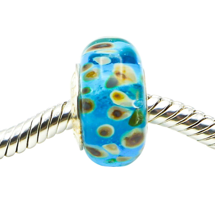 Chamilia Aqua Reef Blue Murano Glass Charm Sterling Silver Bracelet Bead