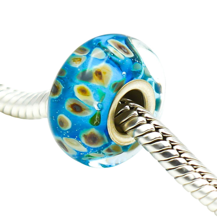 Chamilia Aqua Reef Blue Murano Glass Charm Sterling Silver Bracelet Bead