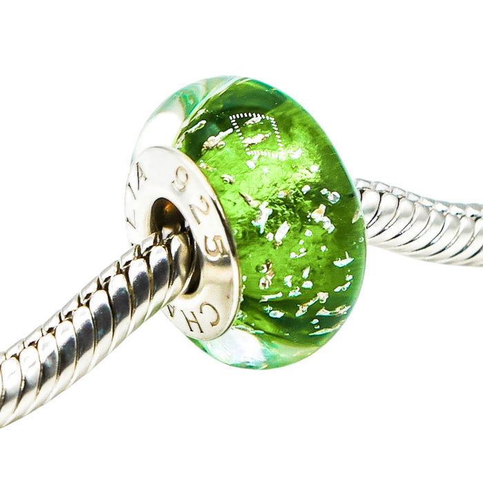 Chamilia Be Merry Green Murano Glass Charm Sterling Silver Bracelet Bead