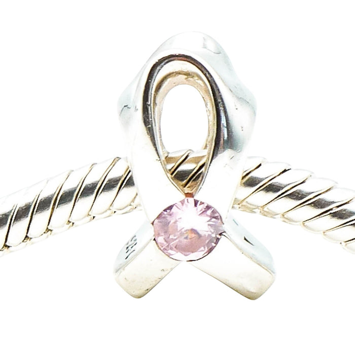Chamilia Breast Cancer Awareness Ribbon Charm Sterling Silver Pink CZ Bead