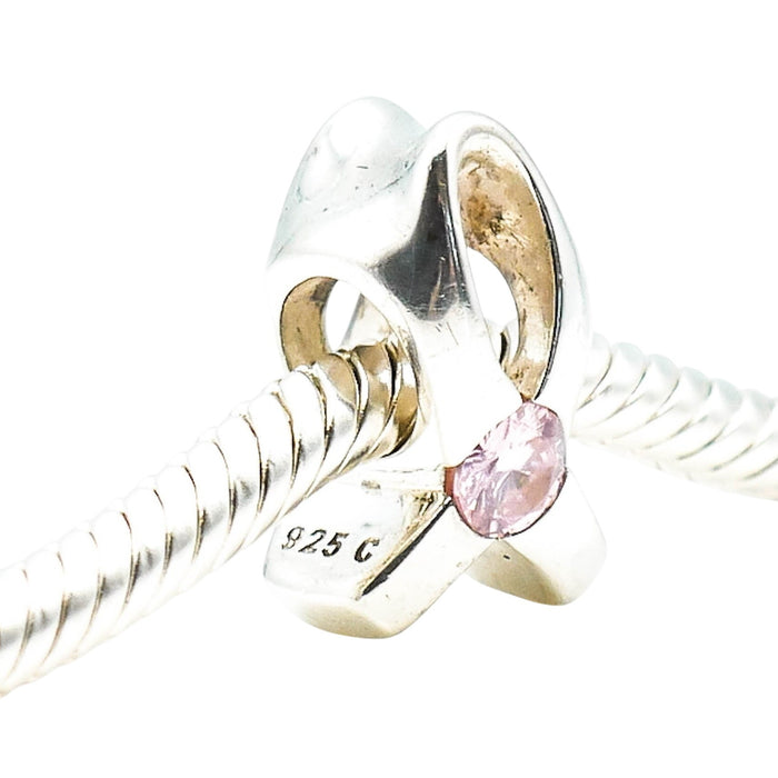 Chamilia Breast Cancer Awareness Ribbon Charm Sterling Silver Pink CZ Bead