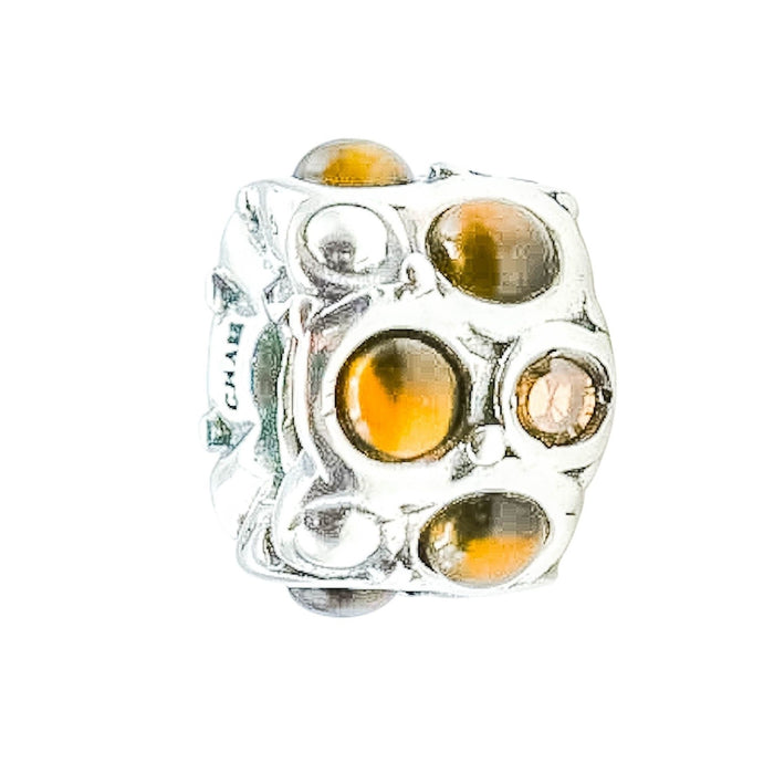 Chamilia Brown Cabochon Sterling Silver CZ Charm Bracelet Bead Brown Crystal